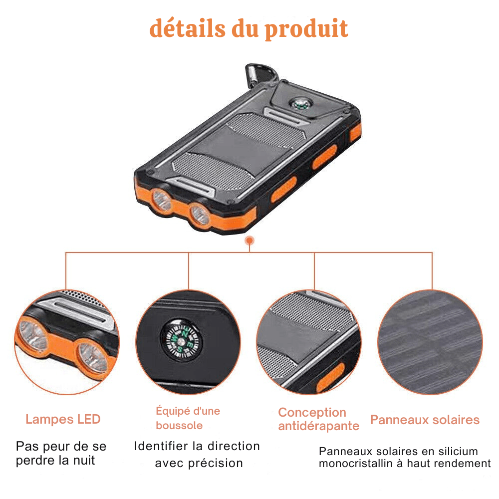 Solar Powerbank – 20.000mAh Draagbare Oplader met Zonnepaneel & LED Lamp