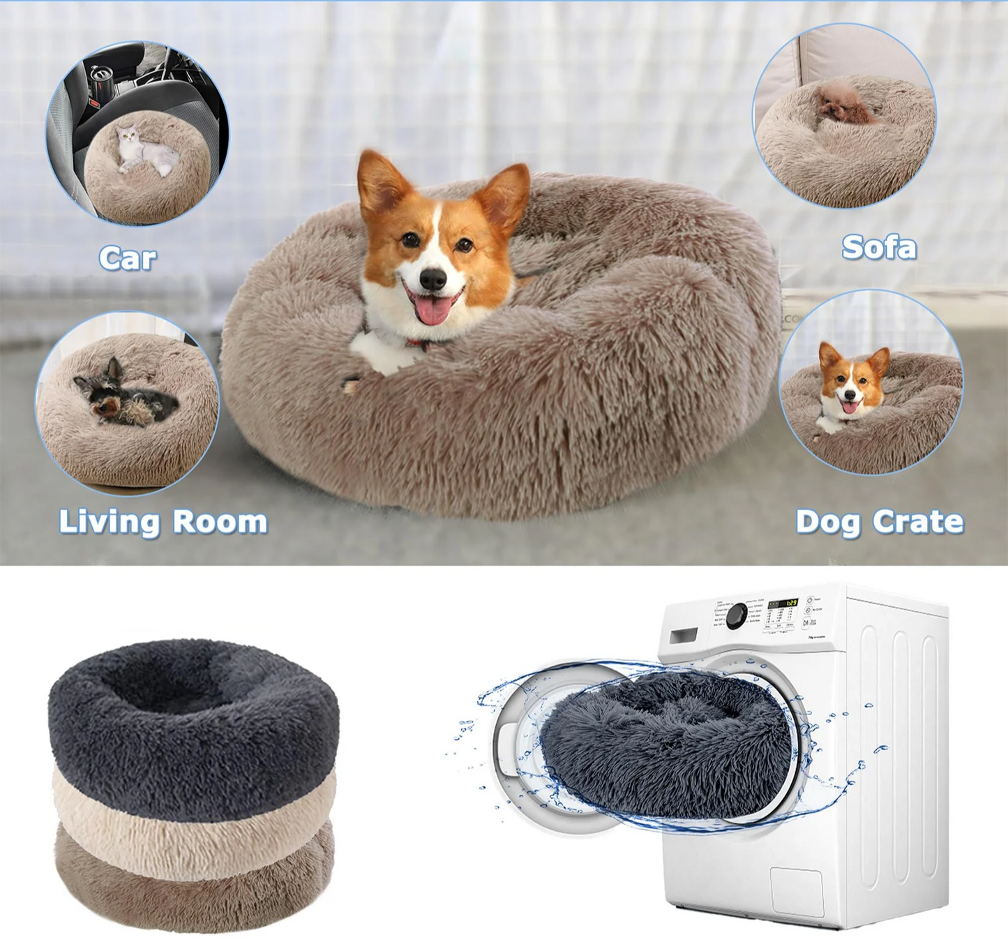 Ronde Donut Hondenmand & Kattenmand – Zachte Fluffy Huisdiermand