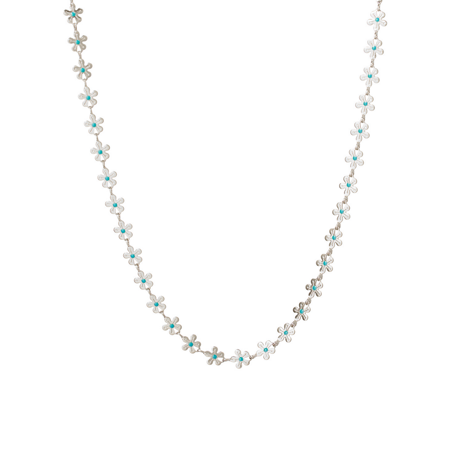 Goudkleurige Bloemenketting met Turquoise Emaille – Vrolijk & Elegant Zomersieraad