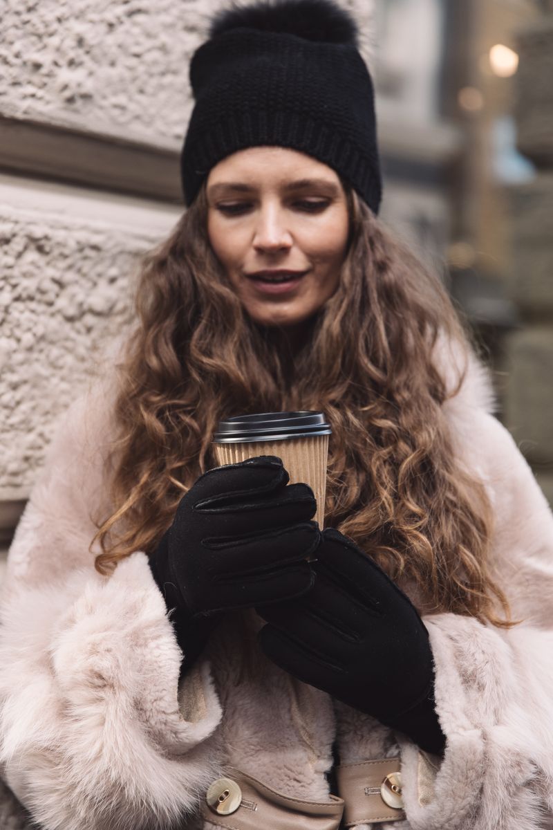 Dames Leren Handschoenen met Schapenvacht & Warme Bontafwerking