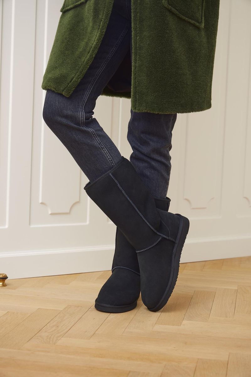 Dames Hoge Laarzen – Warme Suède Boots met Echt Schapenvacht