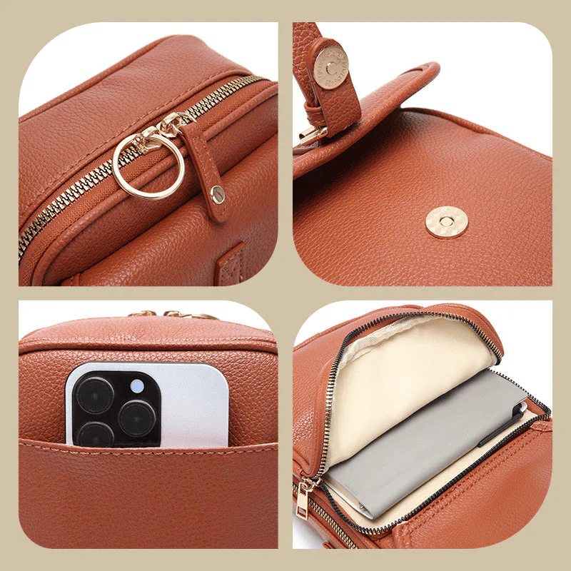 Schoudertas Dames – Kleine Leren Crossbody Tas met Meerdere Vakken