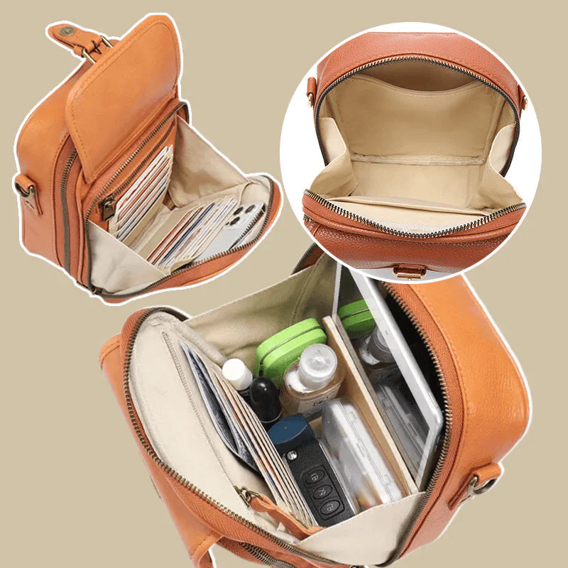 Schoudertas Dames – Kleine Leren Crossbody Tas met Meerdere Vakken