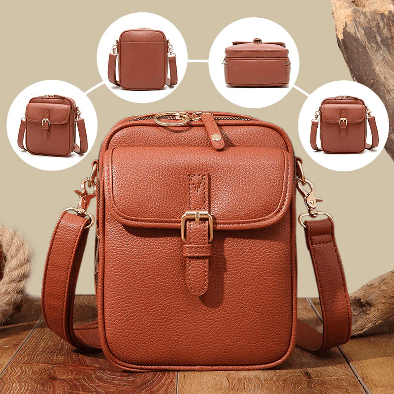 Schoudertas Dames – Kleine Leren Crossbody Tas met Meerdere Vakken