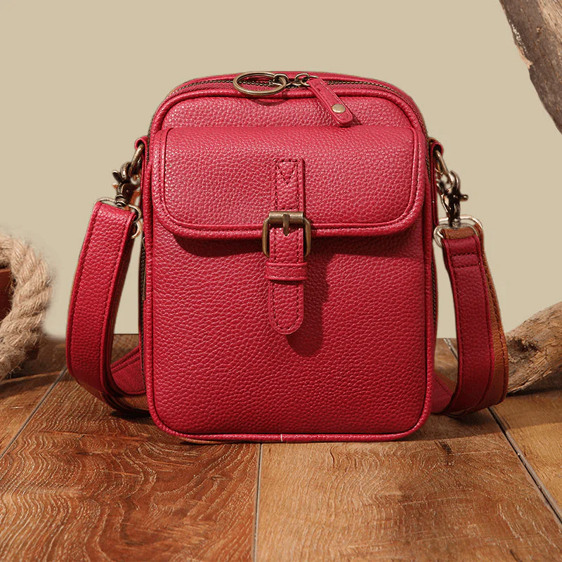 Schoudertas Dames – Kleine Leren Crossbody Tas met Meerdere Vakken