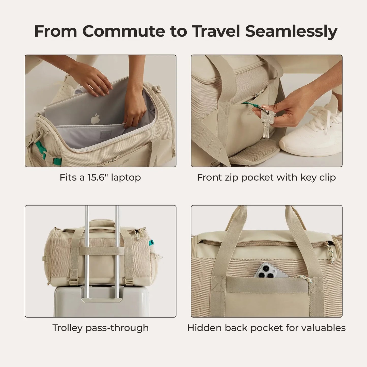 Beige Duffeltas 36L – Waterafstotende Sport- & Reistas met Schoenenvak en Meerdere Vakken voor Gym & Reizen