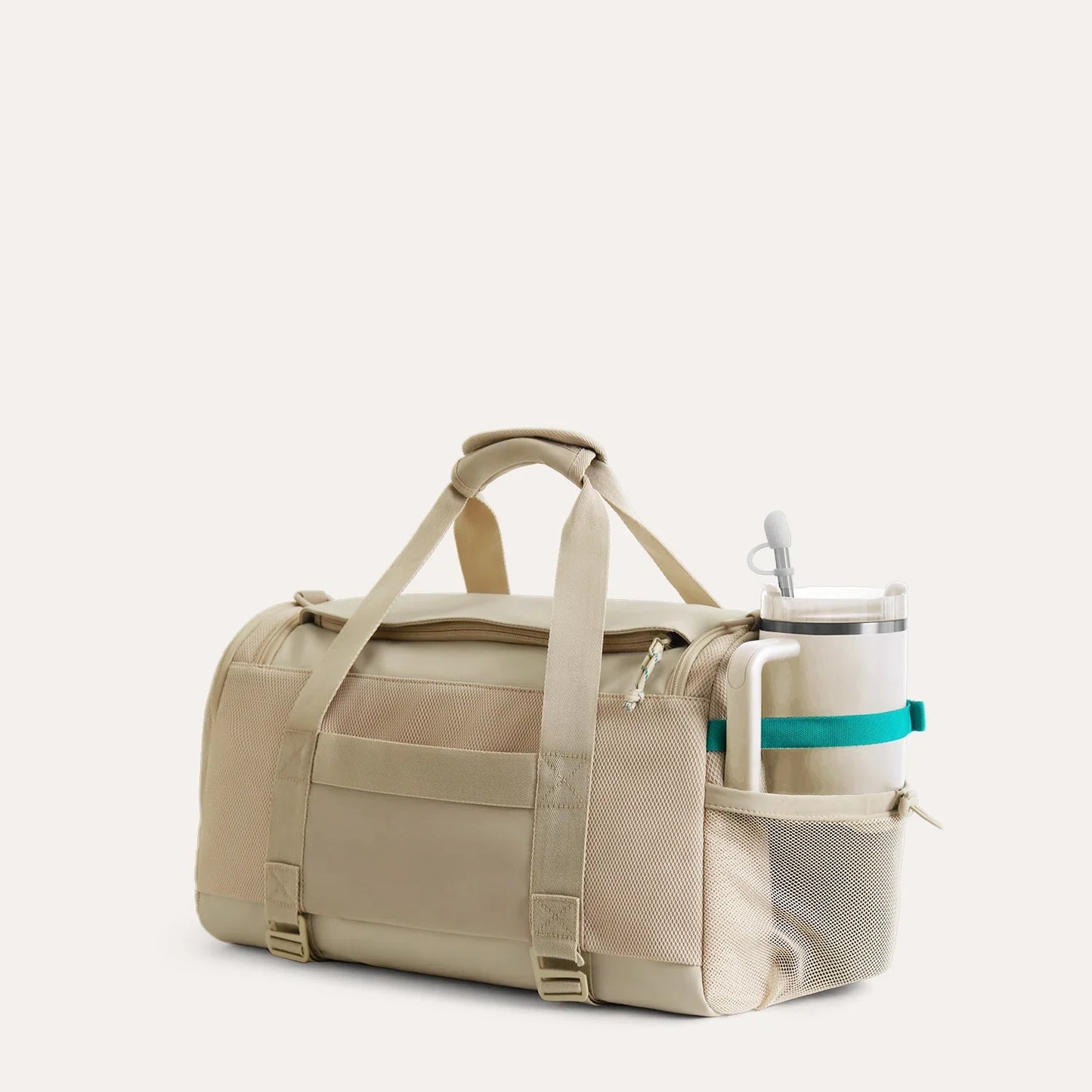 Beige Duffeltas 36L – Waterafstotende Sport- & Reistas met Schoenenvak en Meerdere Vakken voor Gym & Reizen