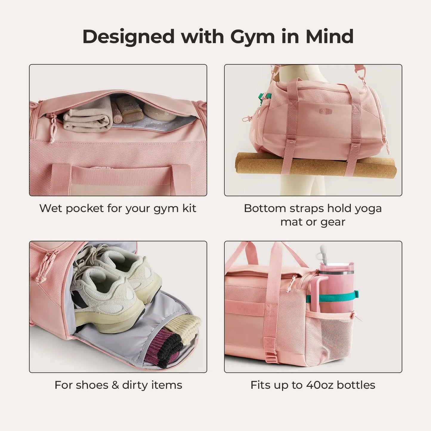 Beige Duffeltas 36L – Waterafstotende Sport- & Reistas met Schoenenvak en Meerdere Vakken voor Gym & Reizen