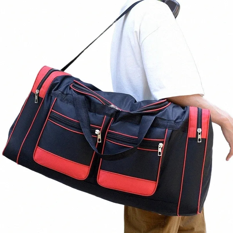 Reistas met Grote Inhoud – Waterafstotende Sporttas 60L met Schouderband – Zwart/Blauw of Zwart/Rood