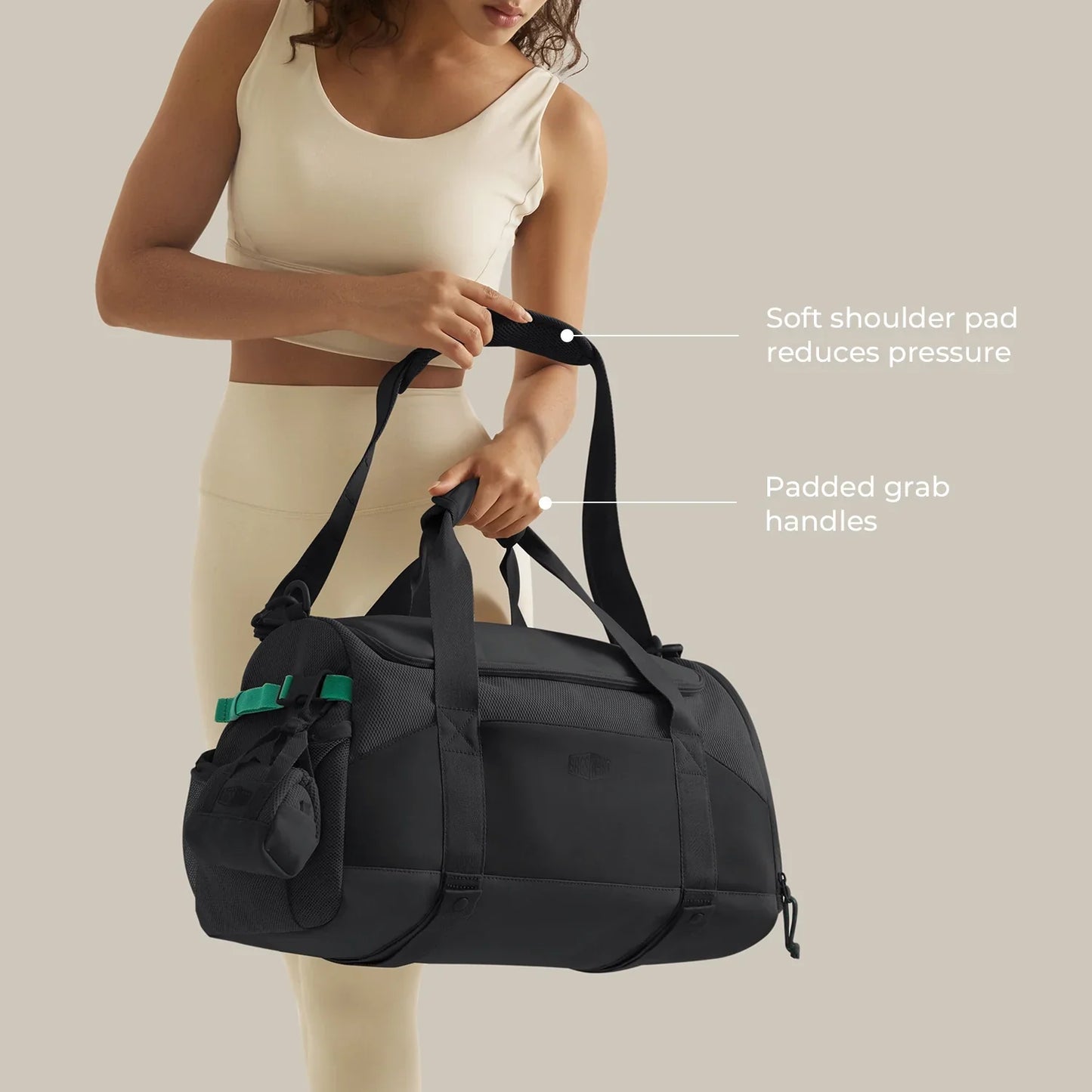 Beige Duffeltas 36L – Waterafstotende Sport- & Reistas met Schoenenvak en Meerdere Vakken voor Gym & Reizen