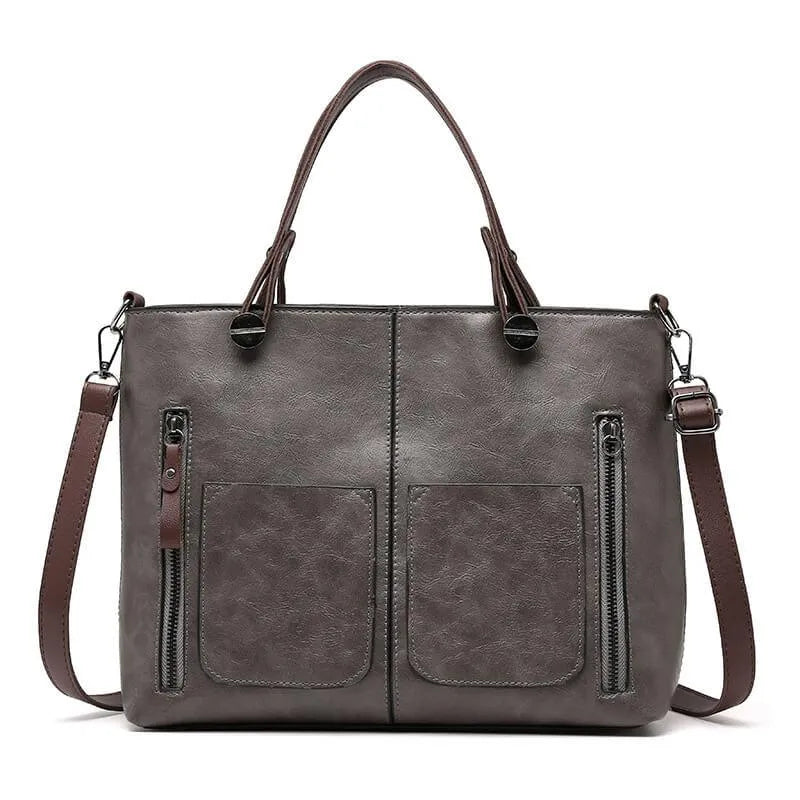 Shopper Handtas Dames – Grote Leren Tas met Voorvakken & Schouderband