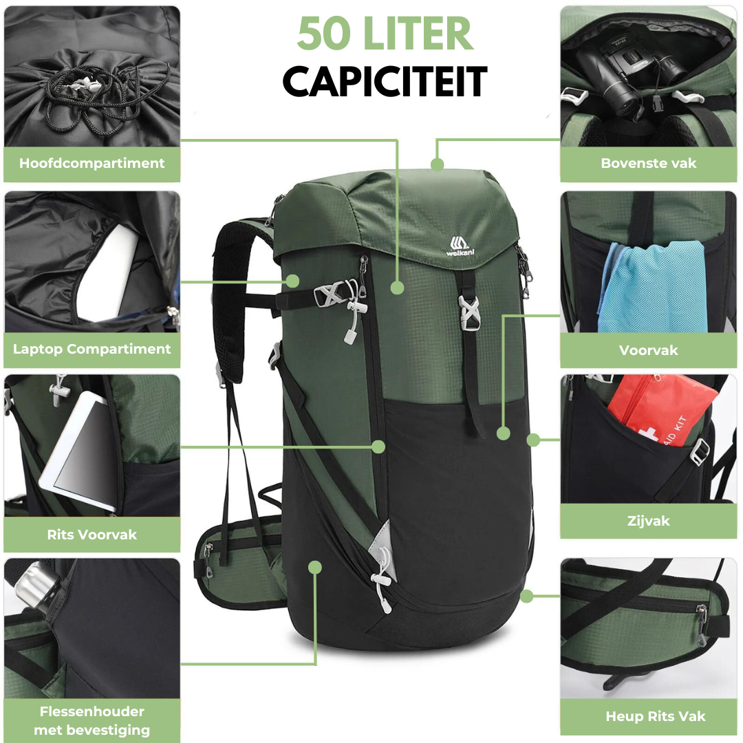 Waterdichte Nylon Rugzak 50L – Ruim, Duurzaam & Comfortabel