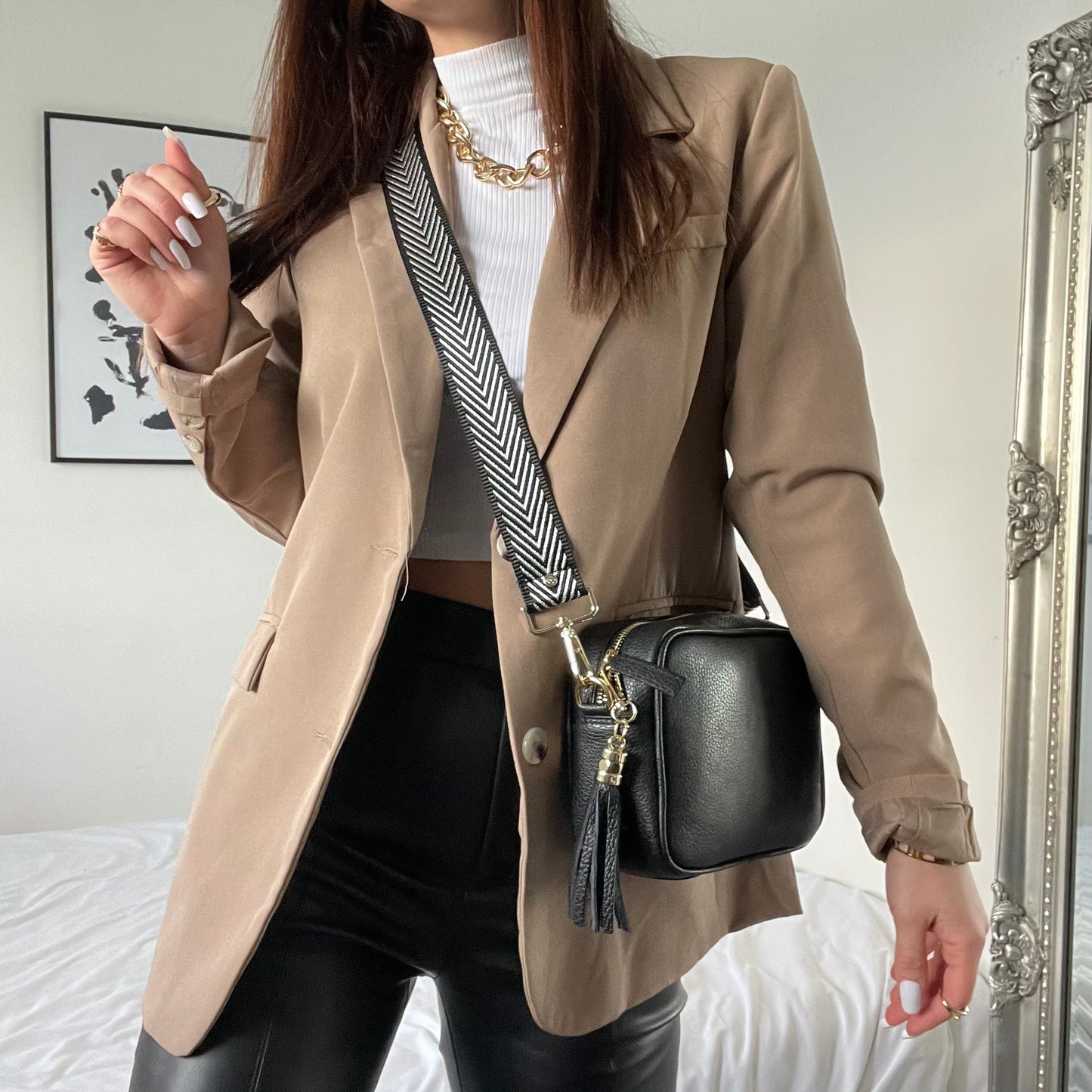 Zwarte Schoudertas Dames Crossbody met Verstelbare Band – Elegant & Tijdloos Design