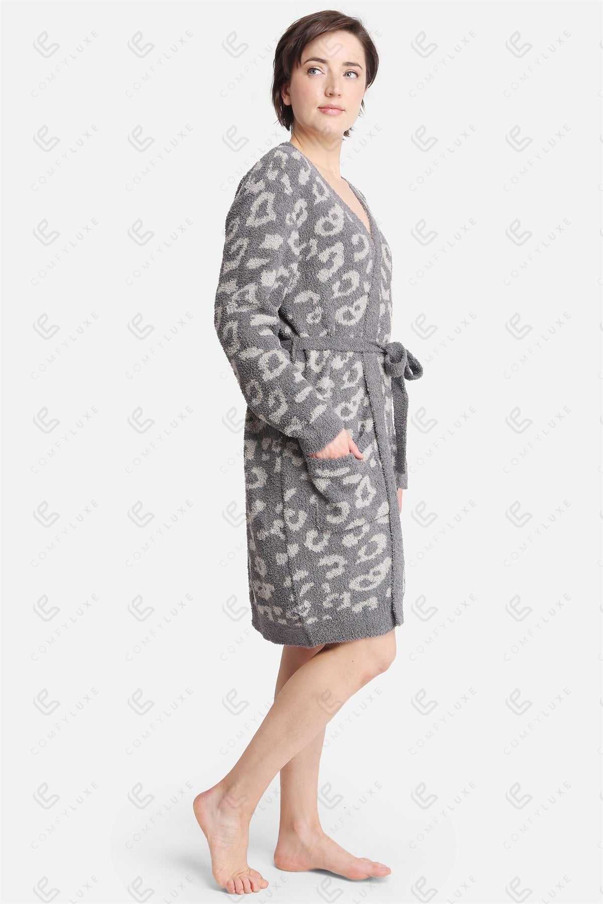 Luxe Leopard Print Badjas met Zakken & Tailleband – Zachte Microvezel Loungewear