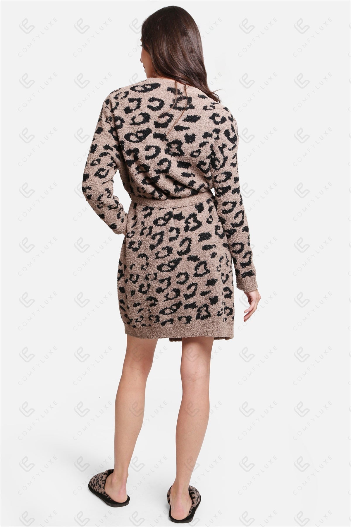Luxe Leopard Print Badjas met Zakken & Tailleband – Zachte Microvezel Loungewear