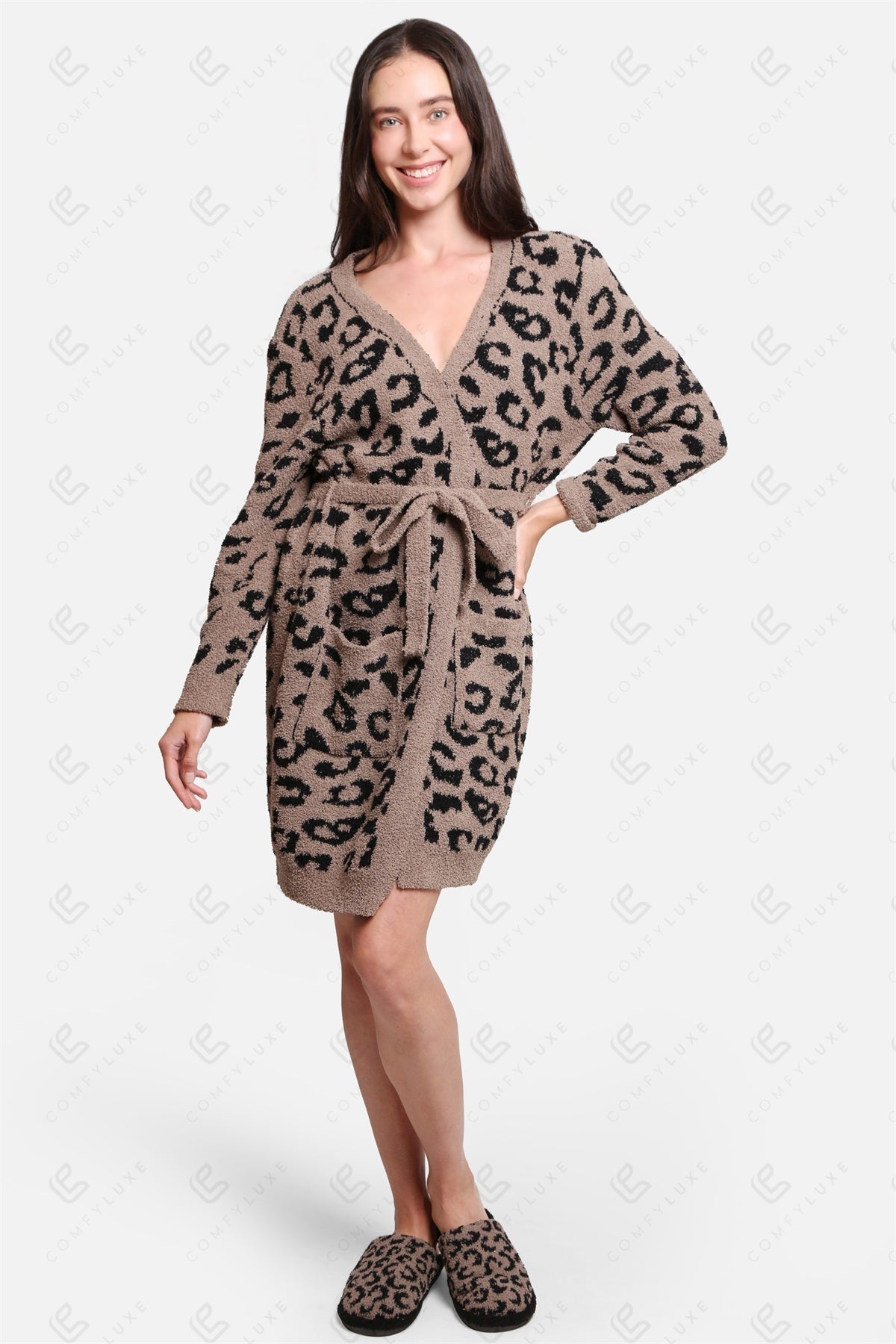 Luxe Leopard Print Badjas met Zakken & Tailleband – Zachte Microvezel Loungewear