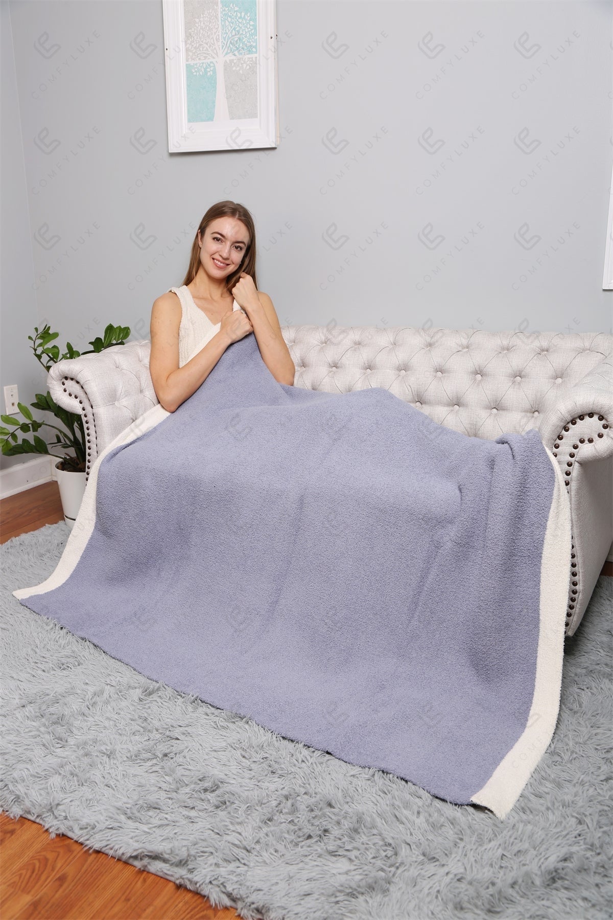 Luxe Fleece Deken 130x150cm | Zachte Woonplaid met Gekleurde Randen