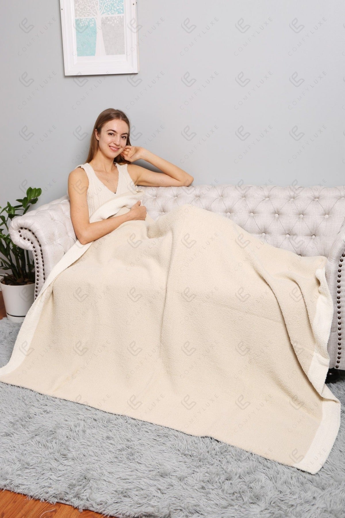 Luxe Fleece Deken 130x150cm | Zachte Woonplaid met Gekleurde Randen