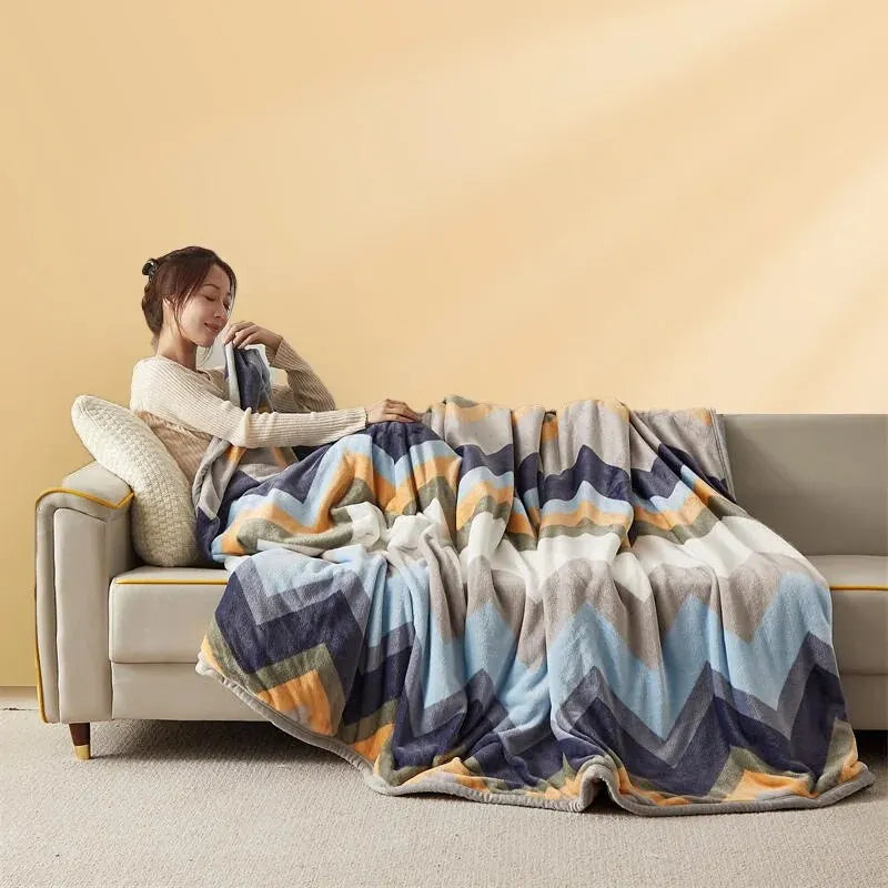 Zachte Fleece Deken – Warme Plaid met Modern Patroon voor Bank & Bed