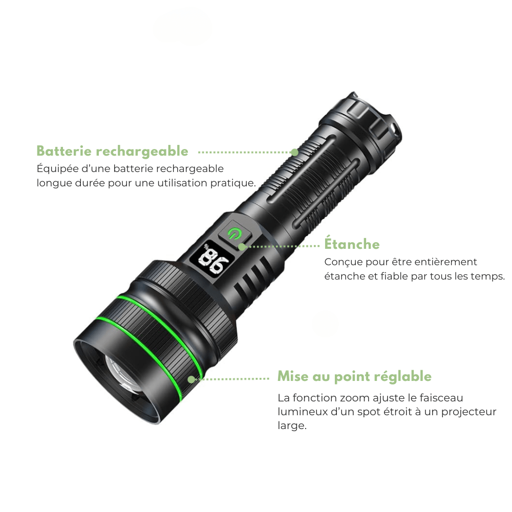 Oplaadbare LED Zaklamp met Display – Krachtige Tactische Zaklamp met Powerbankfunctie