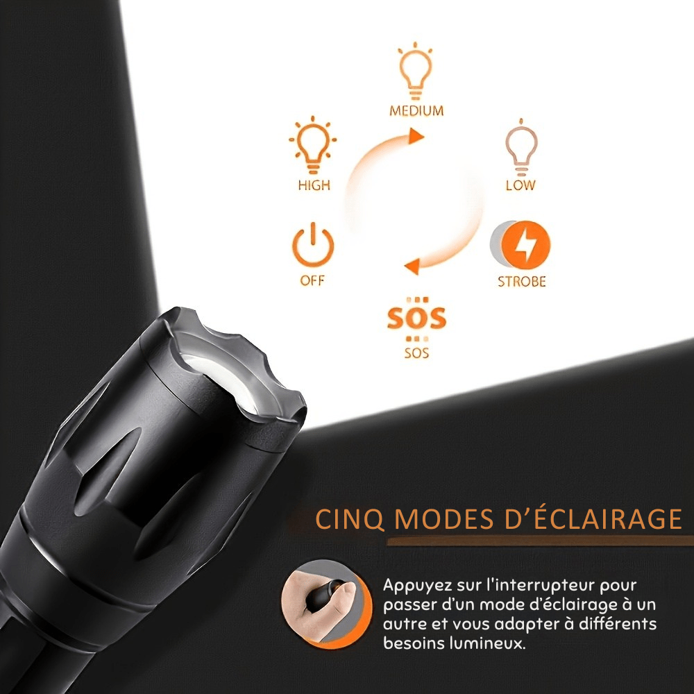 Tactische LED Zaklamp – Superhelder, Zoomfunctie & 5 Lichtmodi – Waterdicht en Compact
