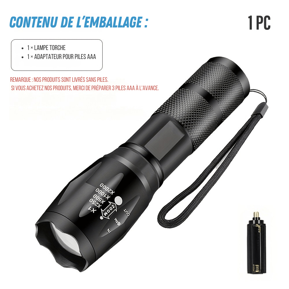 Tactische LED Zaklamp – Superhelder, Zoomfunctie & 5 Lichtmodi – Waterdicht en Compact