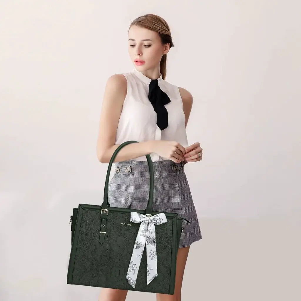 Laptoptas dames 15.6 inch groen – Elegant & waterafstotend