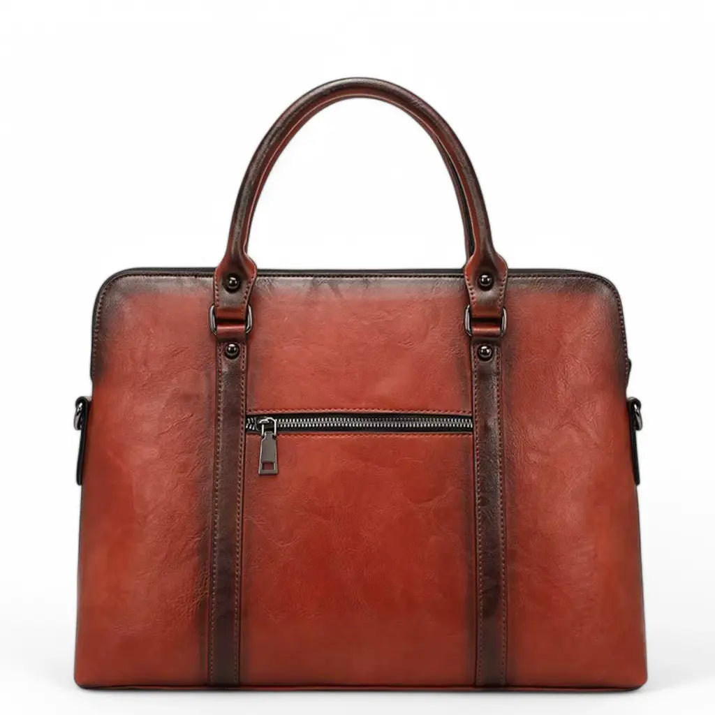 Leren vintage laptoptas dames 14 inch – Elegant met bloemmotief & tijdloze stijl