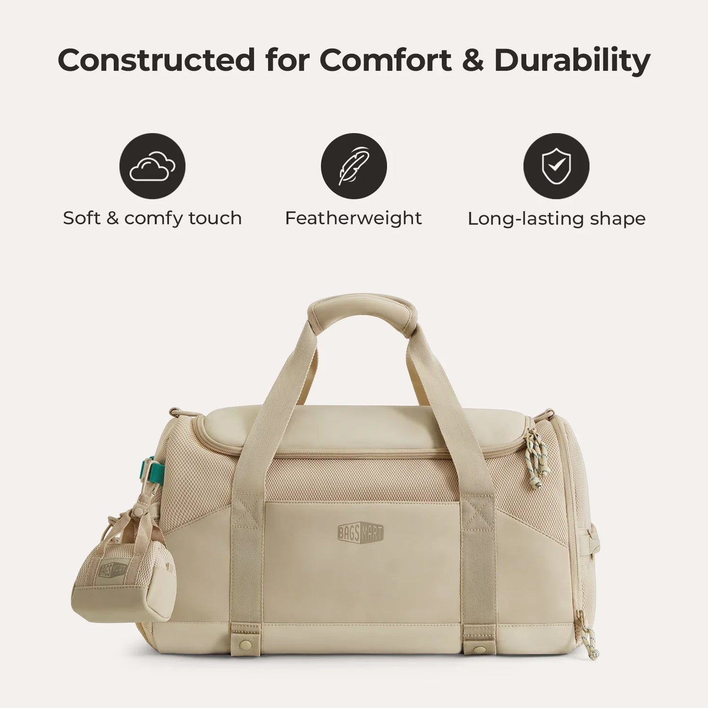 Beige Duffeltas 36L – Waterafstotende Sport- & Reistas met Schoenenvak en Meerdere Vakken voor Gym & Reizen