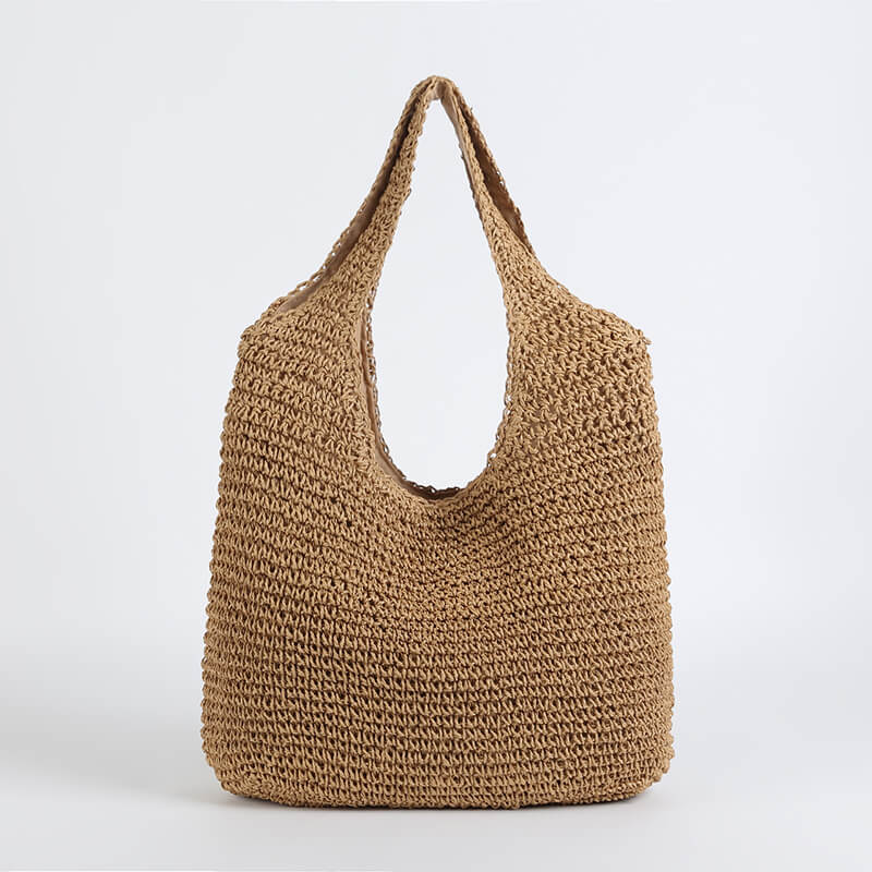 Bohemian Strandtas – Grote Rieten Shopper met Rits, Duurzaam Geweven