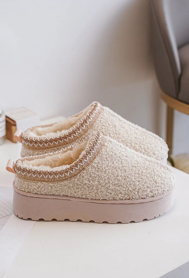 Dames Pantoffels Beige – Warme Winter Huisschoenen met Zachte Teddy Voering en Antislip Zool