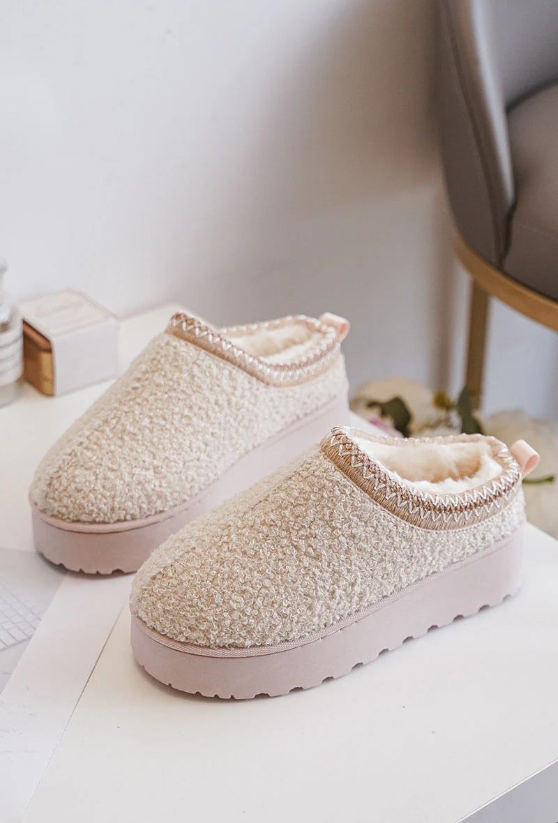 Dames Pantoffels Beige – Warme Winter Huisschoenen met Zachte Teddy Voering en Antislip Zool