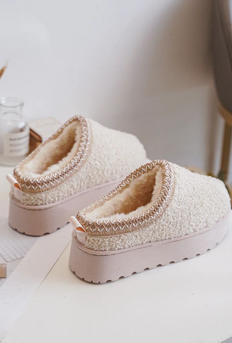 Dames Pantoffels Beige – Warme Winter Huisschoenen met Zachte Teddy Voering en Antislip Zool