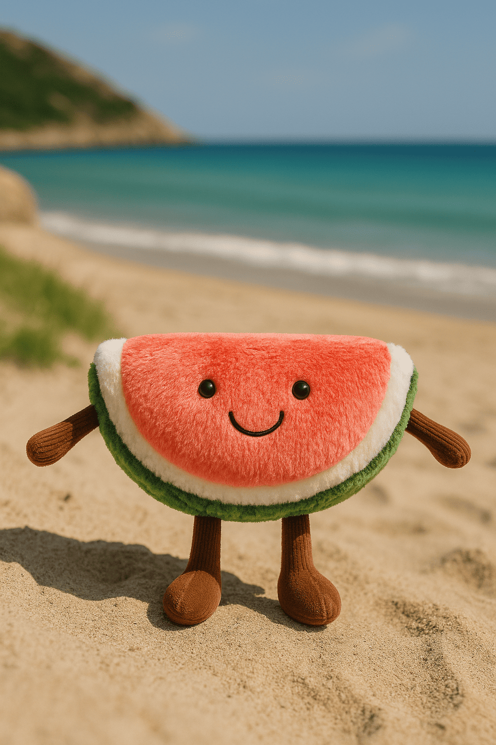 Pluche Watermeloen Knuffel – Zachte Fruitknuffel met Vrolijk Gezichtje