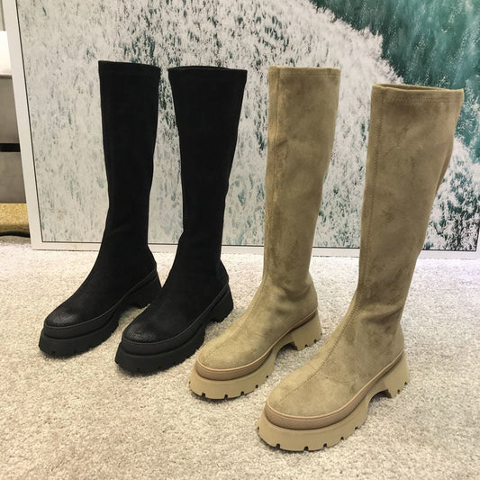 Dames Hoge Laarzen – Stretch Pasvorm & Chunky Zool