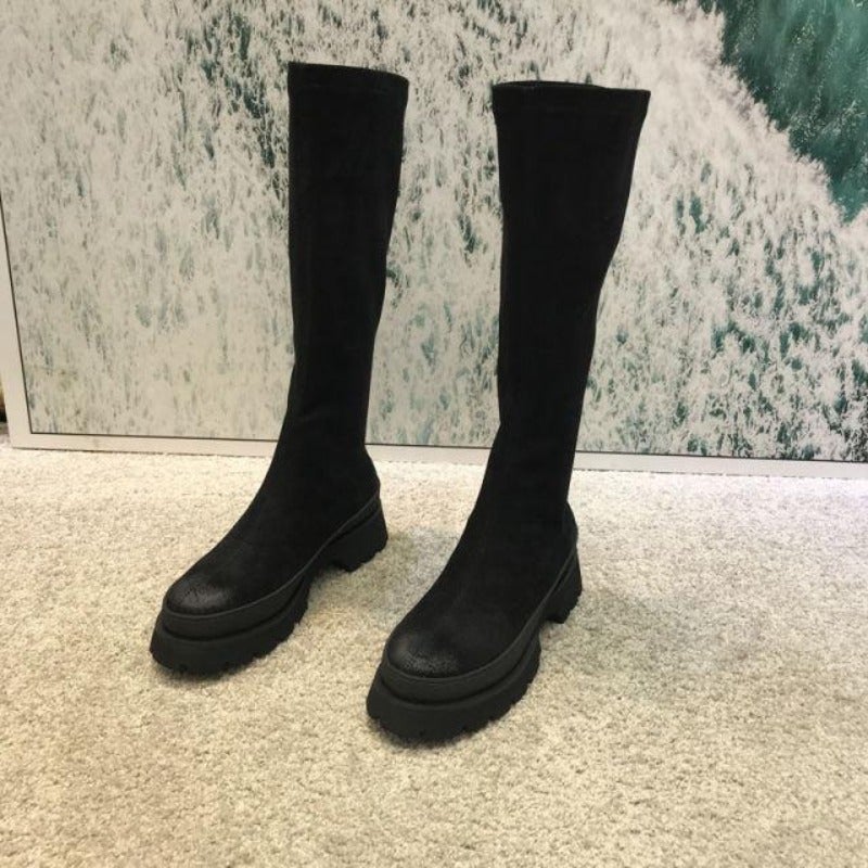 Dames Hoge Laarzen – Stretch Pasvorm & Chunky Zool