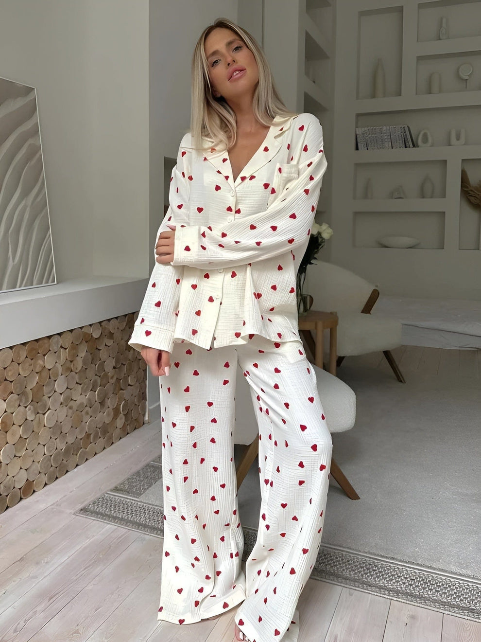 Dames Pyjama Set met Hartjes – Comfortabele Loungewear