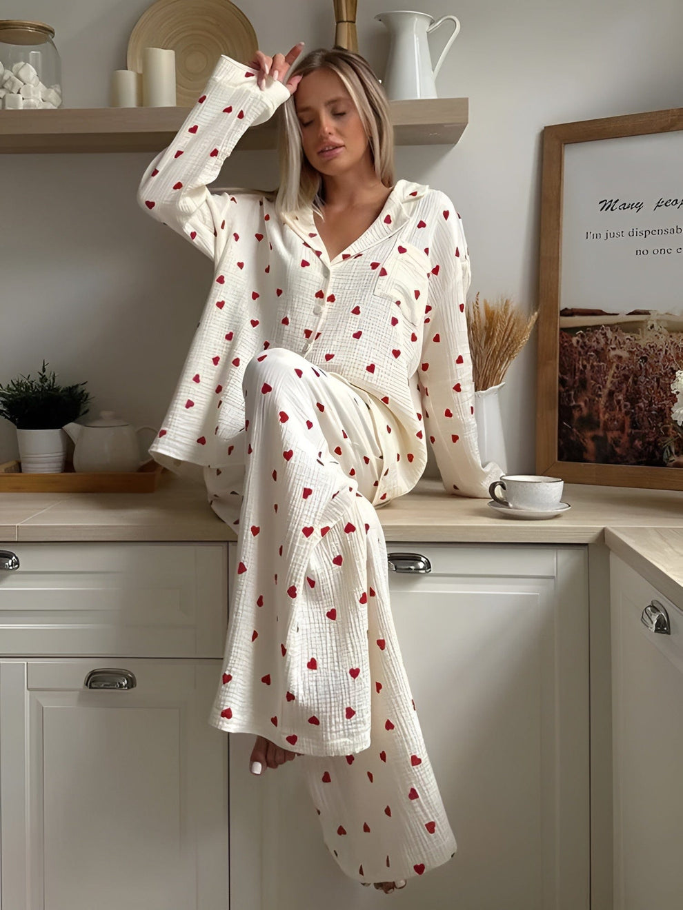 Dames Pyjama Set met Hartjes – Comfortabele Loungewear