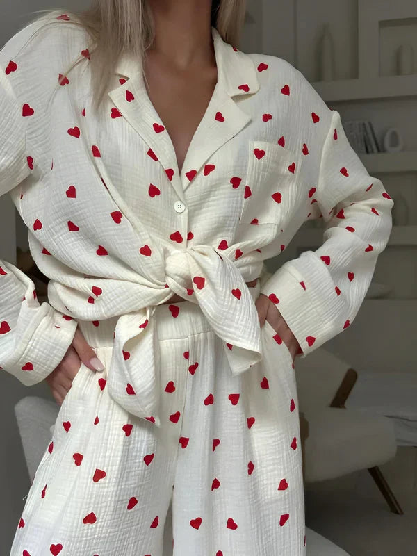 Dames Pyjama Set met Hartjes – Comfortabele Loungewear