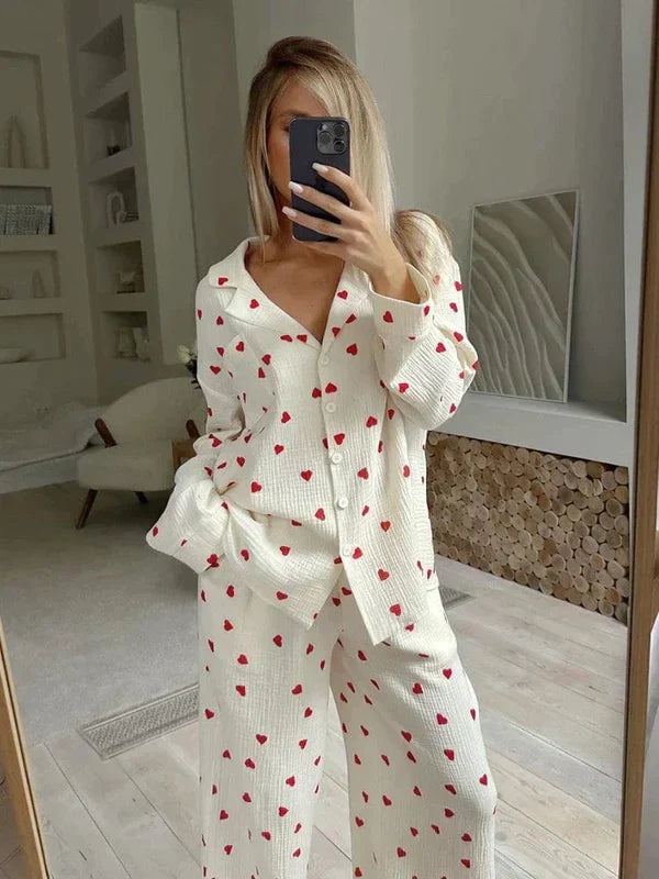 Dames Pyjama Set met Hartjes – Comfortabele Loungewear