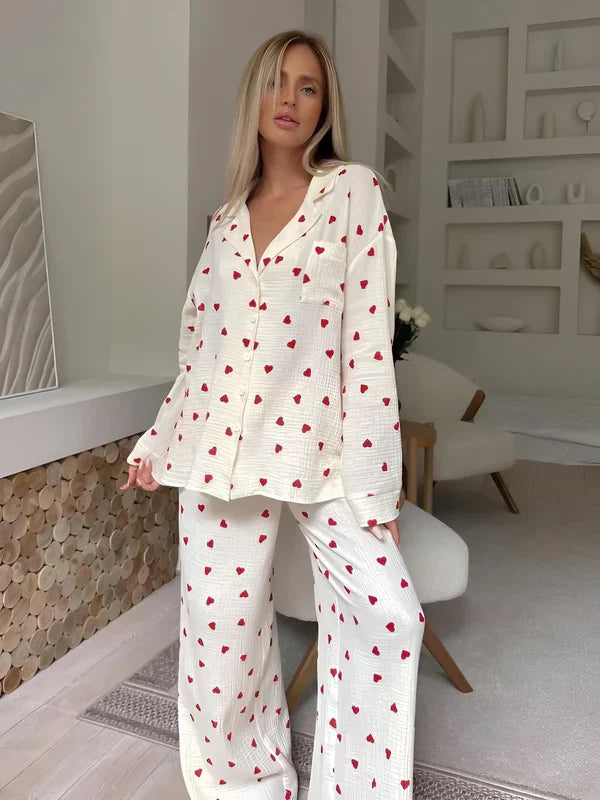 Dames Pyjama Set met Hartjes – Comfortabele Loungewear