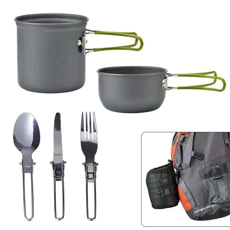 Outdoor Kookset – Lichtgewicht & Compact – Camping Pannenset met Bestek
