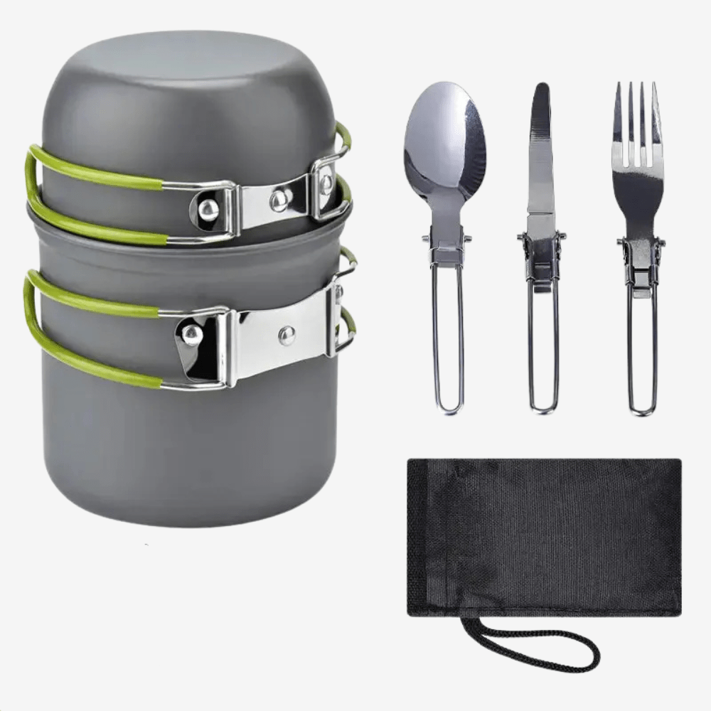 Outdoor Kookset – Lichtgewicht & Compact – Camping Pannenset met Bestek
