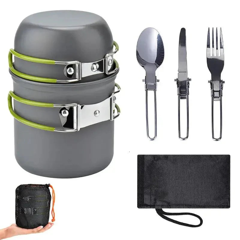 Outdoor Kookset – Lichtgewicht & Compact – Camping Pannenset met Bestek