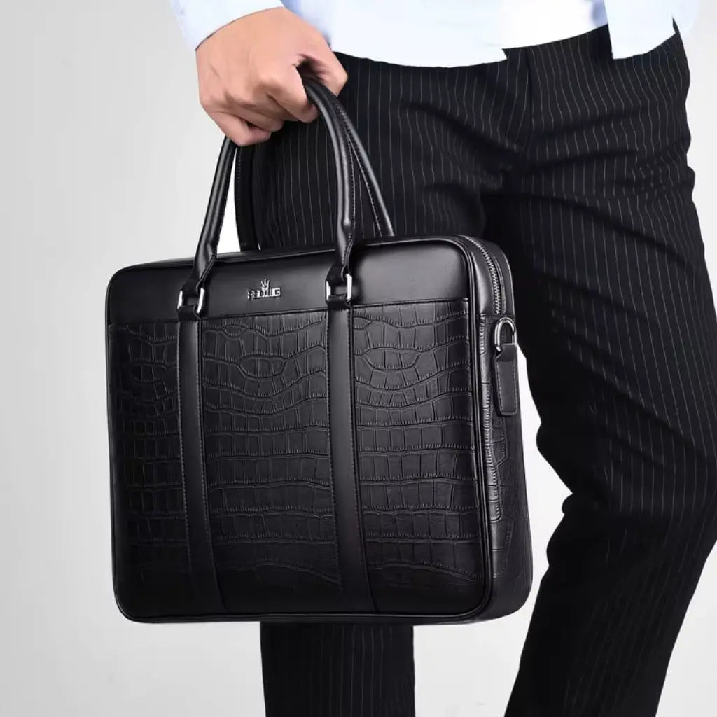 Stoere leren laptoptas 13 inch – Luxe krokodillenprint & zakelijke look