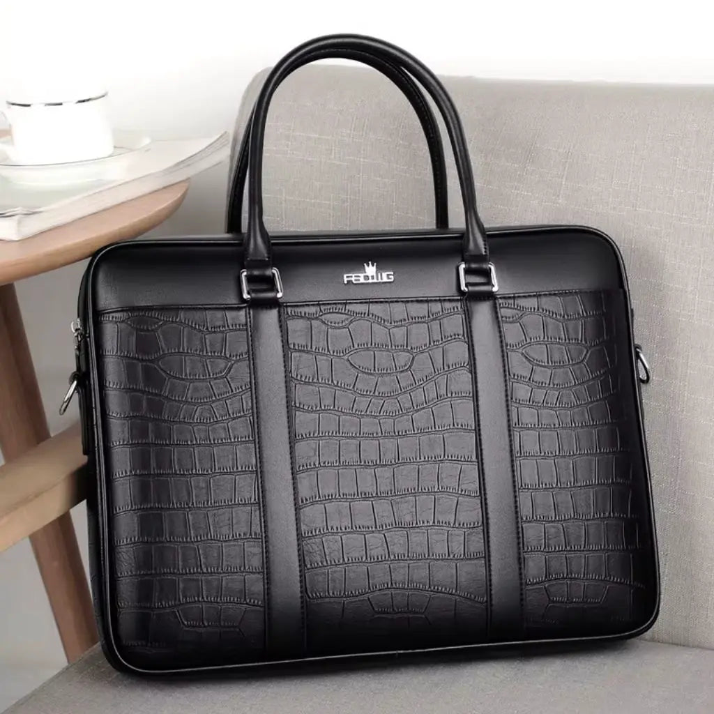 Stoere leren laptoptas 13 inch – Luxe krokodillenprint & zakelijke look