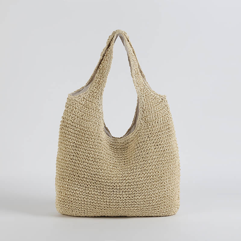 Bohemian Strandtas – Grote Rieten Shopper met Rits, Duurzaam Geweven