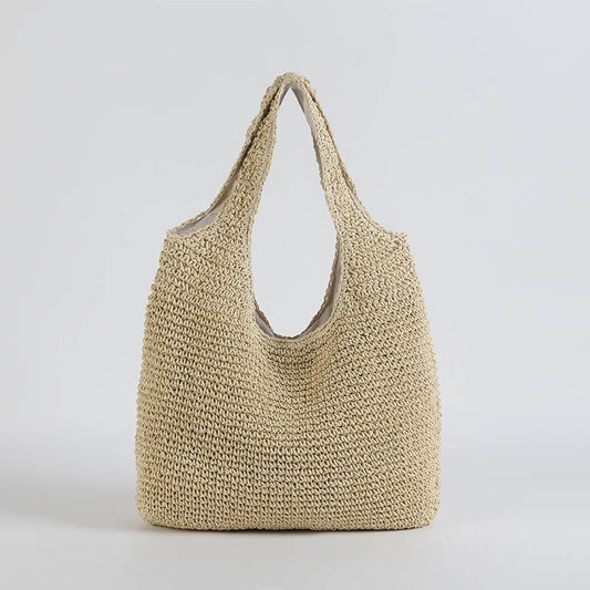 Bohemian Strandtas – Grote Rieten Shopper met Rits, Duurzaam Geweven