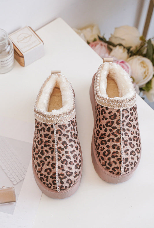 Dames Pantoffels Luipaardprint – Warme Winter Slippers met Bontvoering en Antislip Zool
