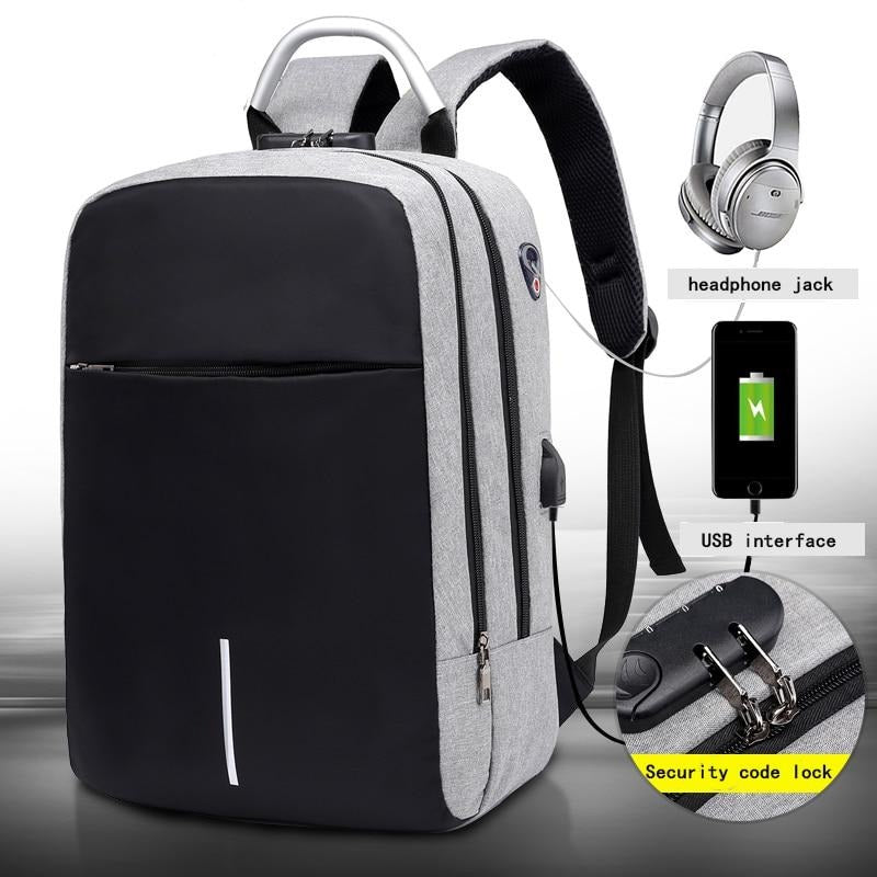 Waterdichte Anti-Diefstal Laptop Rugzak – 15.6" – USB Poort – Draagtas voor Werk & Reizen – Grijs/Zwart